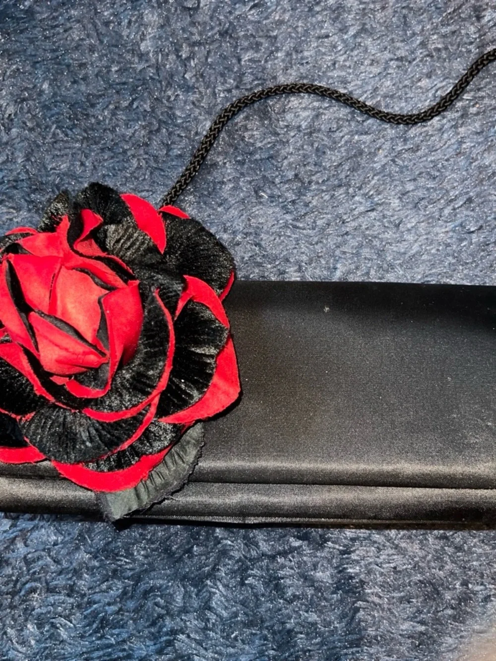 Black Evening Clutch with Red & Black Floral Accent - Picture 1 of 2